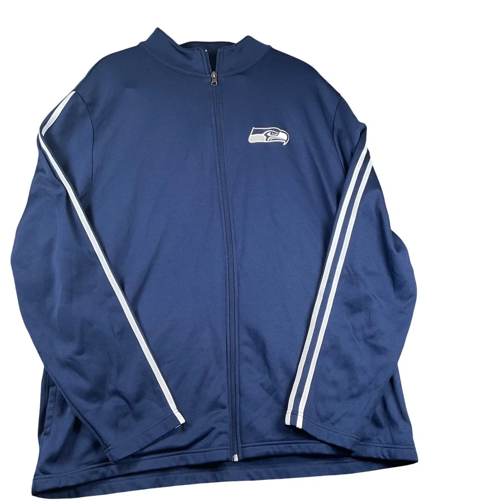 NFL Seattle Seahawks Track Jacket Mens XL Navy Blue Full Zip Fleece Lined D111